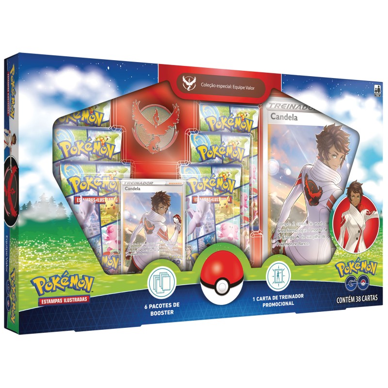 Box de Cartas - Pokémon GO - Equipe Valor - Broche - 38 Cartas - Copag