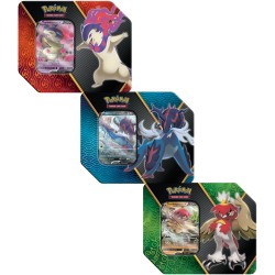 3 Latas Pokémon Poderes Divergentes Decidueye, Samurott e Typhlosion de Hisui Copag