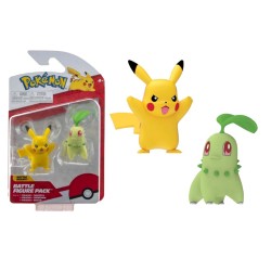 Boneco Pokémon Pikachu e Chikorita  Battle Figure Pack Wicked Cool Toys Sunny