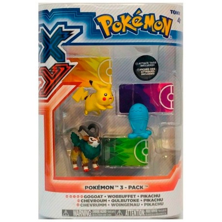3 Bonecos Pokémon XY  Gogoat,Wobbuffet e Pikachu Tomy