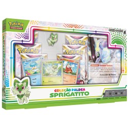 Box Pokémon Coleção Paldea Sprigatito com Broche e Carta Gigante Miraidon EX Copag