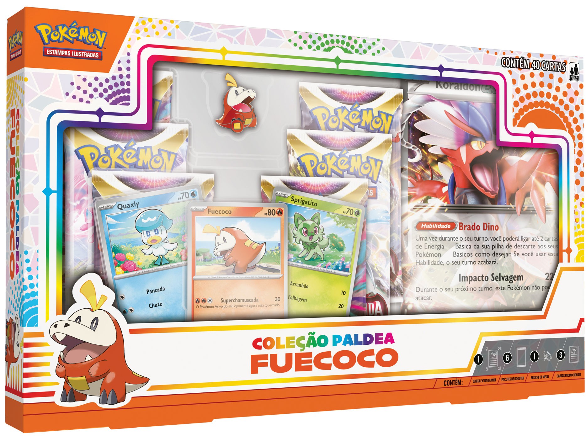 Box Pokémon Coleção Paldea Fuecoco com Broche e Carta Gigante Koraidon EX  Copag