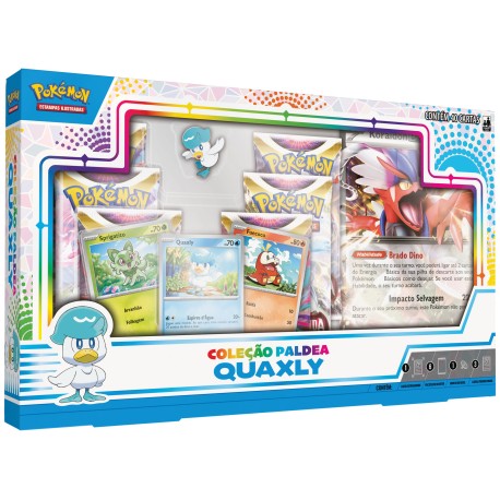 Box Pokémon Coleção Paldea Quaxly com Broche e Carta Gigante Koraidon EX Copag