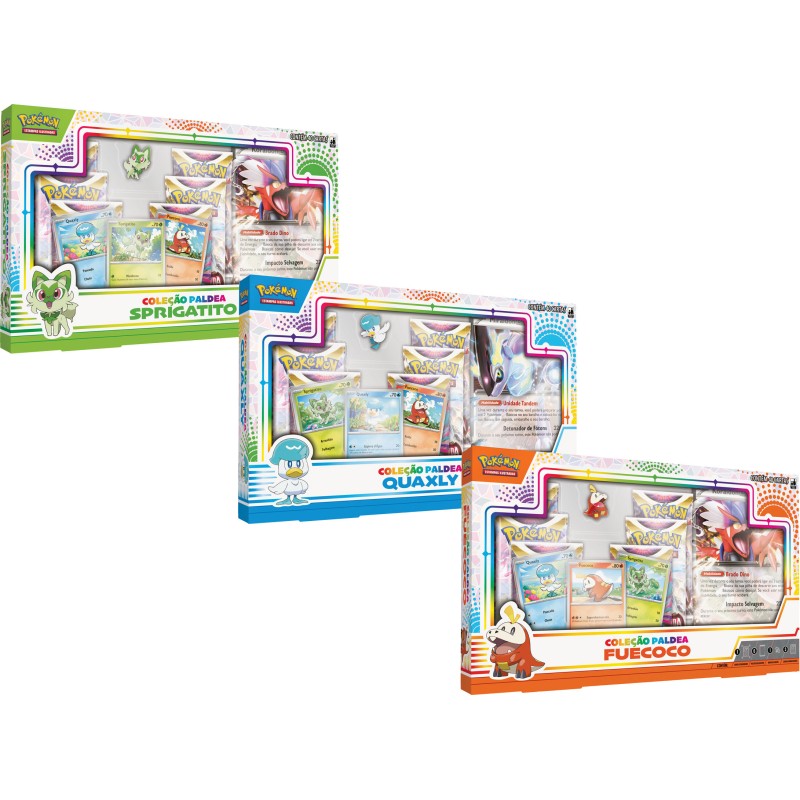 Box Pokémon Coleção Paldea Miraidon Ex 40 Cartas Fuecoco - Laranja