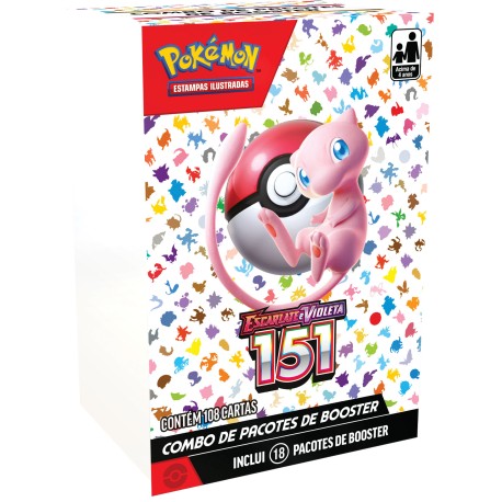 Box 18 Boosters Cards Pokémon Coleção Especial Escarlate e Violeta 151 Copag