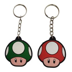 2 Chaveiros Emborrachados Super Mario Bros Cogumelo Verde e Vermelho