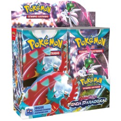 Box 36 Booster Cards Pokémon Escarlate e Violeta Fenda Paradoxal Copag