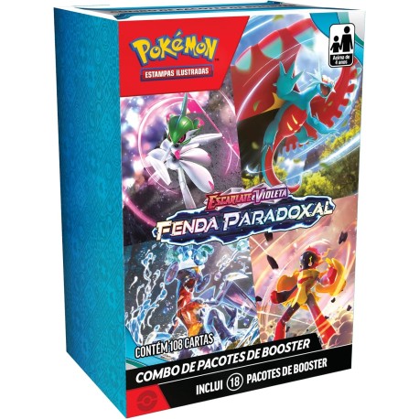 Box 18 Booster Cards Pokémon Escarlate e Violeta Fenda Paradoxal Copag