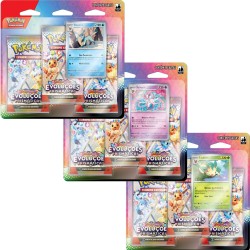 Kit com 3 Triple Pack Pokémon Escarlate e Violeta Evoluções Prismáticas Glaceon, Sylveon e Leafeon Copag
