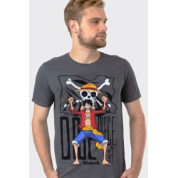 Camiseta One Piece Monkey D. Luffy Flag Cinza