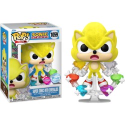 Boneco Sonic The Hedgehog Super Sonic With Emeralds Special Edition Flocked Pop Funko 1059