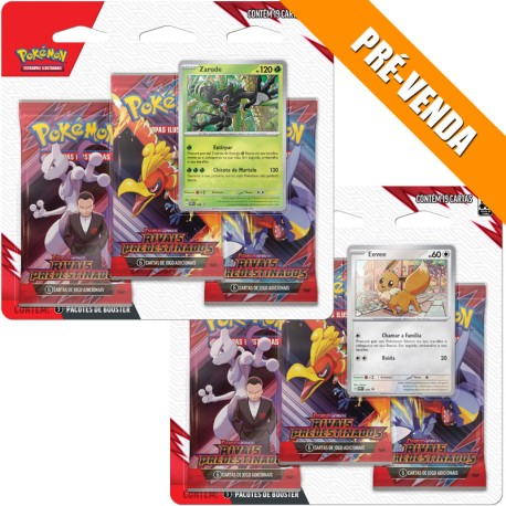 Kit com 2 Triple Pack Pokémon Escarlate e Violeta Rivais Predestinados Zarude e Eevee Copag