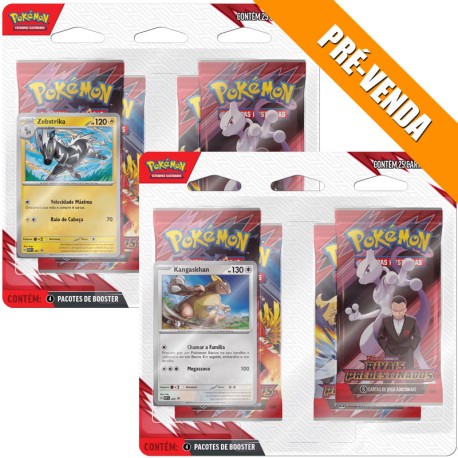 Kit com 2 Quádruplo Pack Pokémon Escarlate e Violeta Rivais Predestinados Kangaskhan e Zebstrika Copag