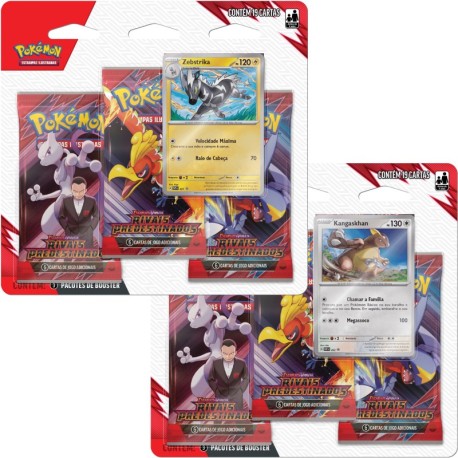 Kit com 2 Triple Pack Pokémon Escarlate e Violeta Rivais Predestinados Kangaskhan e Zebstrika Copag