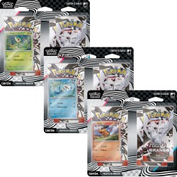 Kit com 3 Quádruplo Pack Pokémon Escarlate e Violeta Raio Preto e Fogo Branco Snivy, Tepig e Oshawott Copag