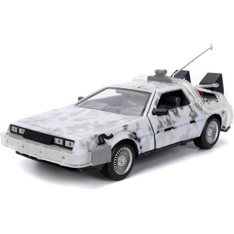 Miniatura De Volta Para o Futuro DeLorean Time Machine Frost Version com Luz 1:24 Jada