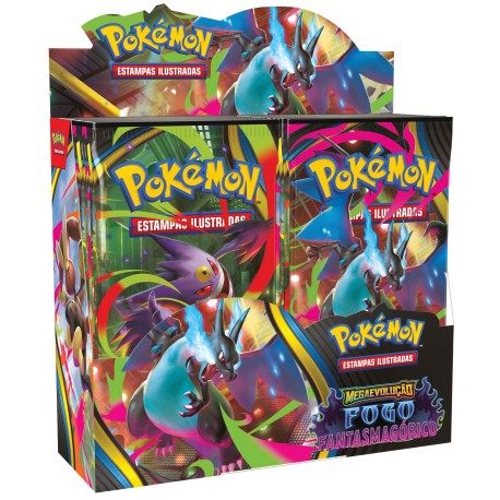 Box 36 Boosters Cards Pokémon Mega Evolução Fogo Fantasmagórico Copag