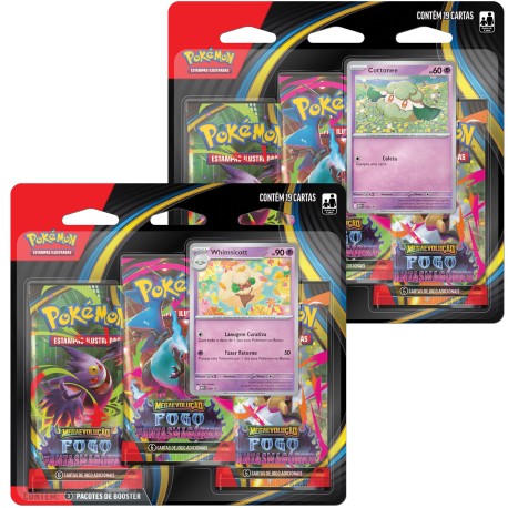 Kit com 2 Triple Pack Pokémon Mega Evolução Fogo Fantasmagórico Cottonee e Whimsicott Copag