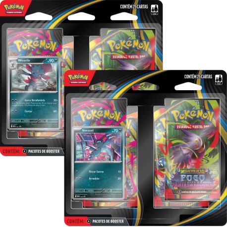 Kit com 2 Quádruplo Pack Pokémon Mega Evolução Fogo Fantasmagórico Sneasel e Weavile Copag