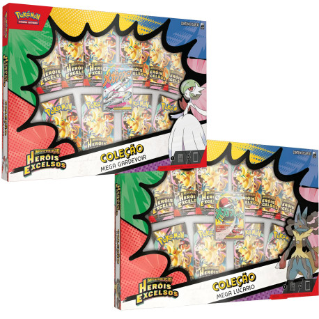 2 Box Pokémon Mega Evolução Heróis Excelsos Coleção Mega Lucario EX e Mega Gardevoir EX Copag