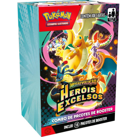 Box 18 Boosters Cards Pokémon Mega Evolução Heróis Excelsos Copag