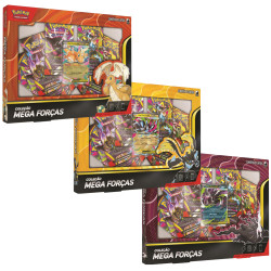 3 Box Pokémon Mega Evolução Coleção Mega Forças Mega Darkrai EX, Mega Dragonite EX e Mega Zeraora EX Copag
