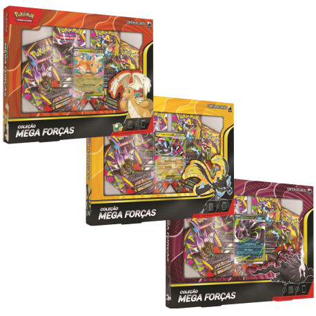 3 Box Pokémon Mega Evolução Coleção Mega Forças Mega Darkrai EX, Mega Dragonite EX e Mega Zeraora EX Copag
