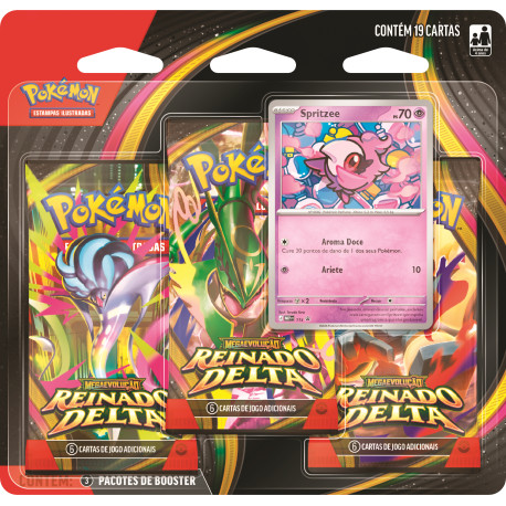 Triple Pack Pokémon Mega Evolução Reinado Delta Spritzee Copag