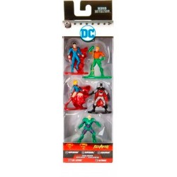 5 Bonecos DC Comics Superman,Supergirl,Lax Luthor, Aquaman e Batman Pack B Nano Metalfigs Jada