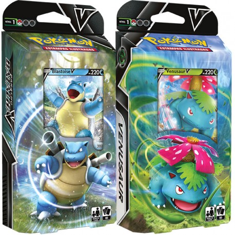 2 Decks Pokémon Espada e Escudo Baralho Batalha V Blastoise V e Venusaur V Copag