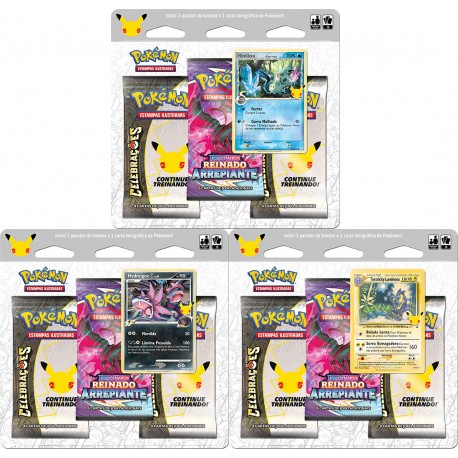 3 Triple Pack Pokémon Celebrações Tortricity Luminoso, Hydreigon C e  Mimikyu Copag