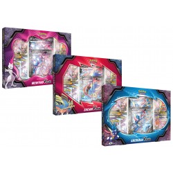 Kit com 3 Box Pokémon Coleção Especial Mewtwo, Greninja e Zacian V-União Copag