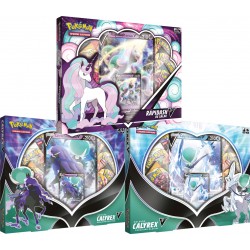 3 Box Pokémon Coleção Calyrex Cavaleiro Glacial V, Espectral V e Rapidash de Galar V Copag