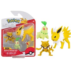Boneco Pokémon Abra, Chikorita e Jolteon Battle Figure Set Wicked Cool Toys Sunny